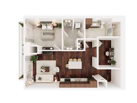Floor plan for 1 bed, 1 bath, 797 sqft